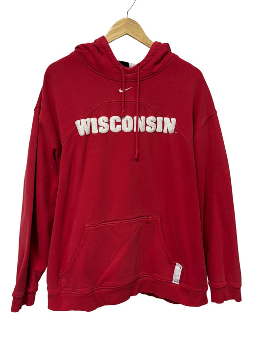 Vintage Nike Y2K Wisconsin Badgers Center Swoosh Hoodie Size XL