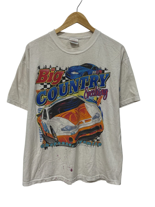 Vintage Y2K Big Country Speedway Wyoming Racing Graphic Tee Size Large