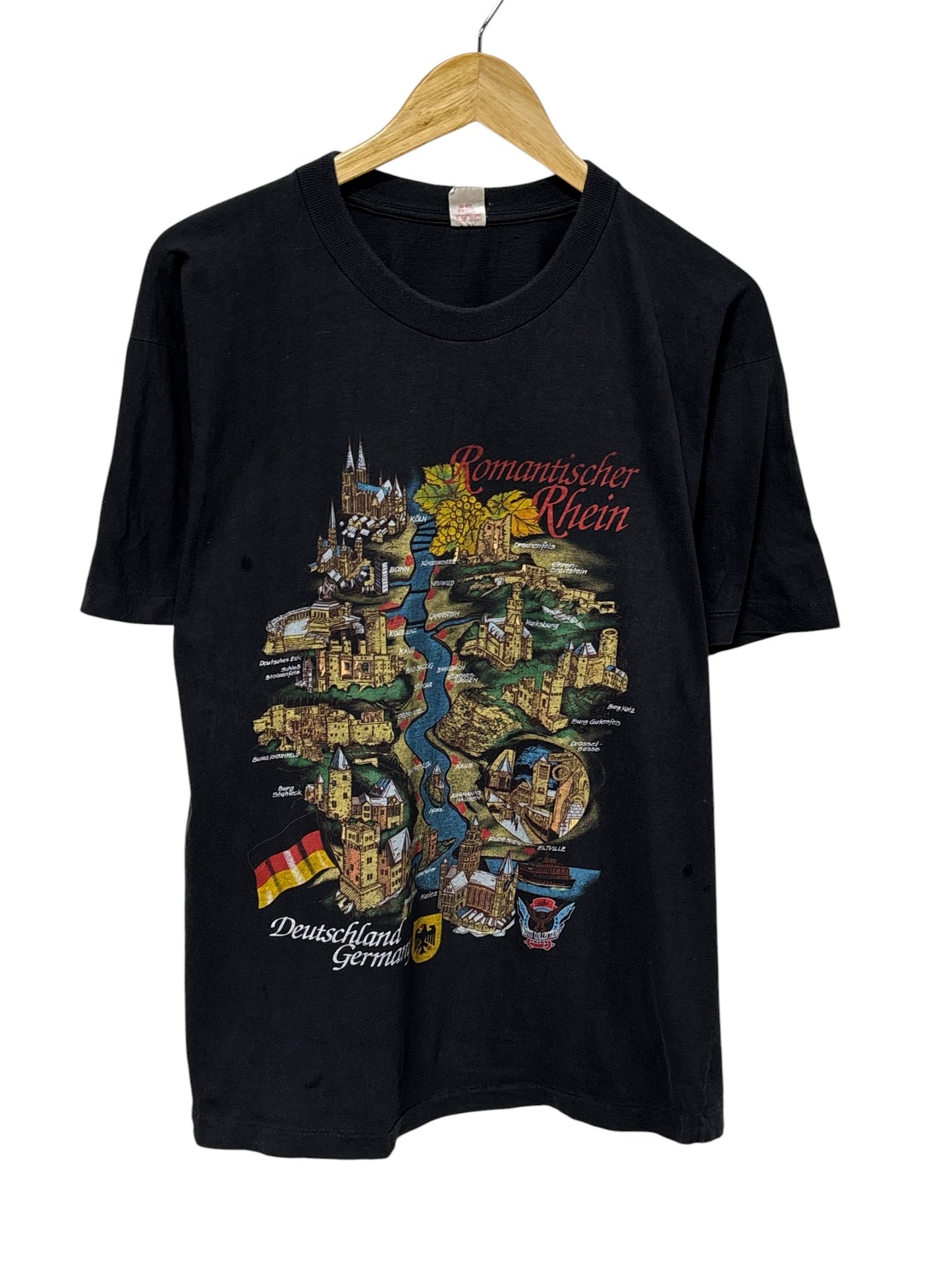 Vintage 80's Germany Rhein River Graphic Tee Size Large