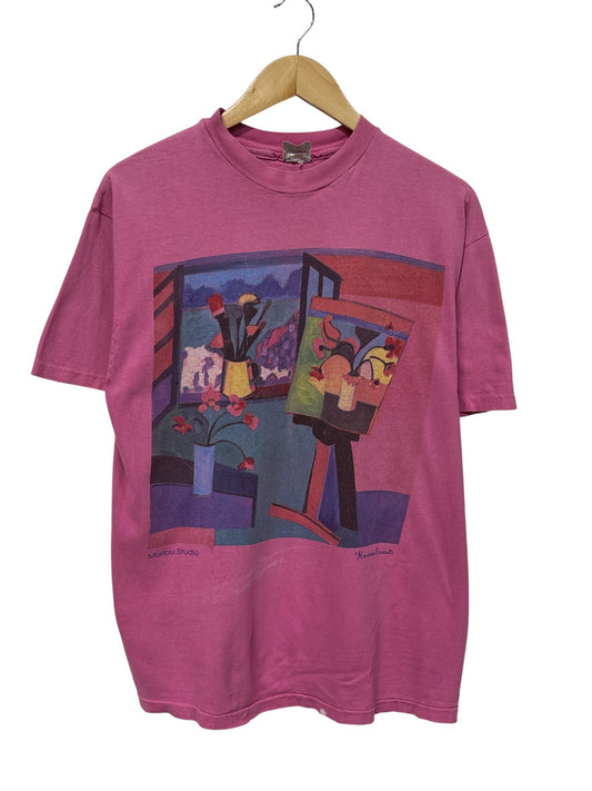 Vintage 90's Malibu Art Studio Pastel Pink Graphic Tee Size Large