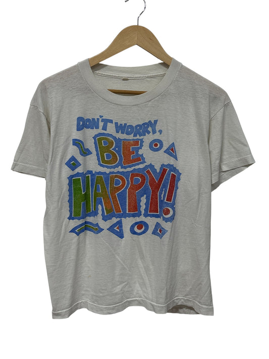 Vintage 80's Don't Worry Be Happy Graphic Tee Size Small