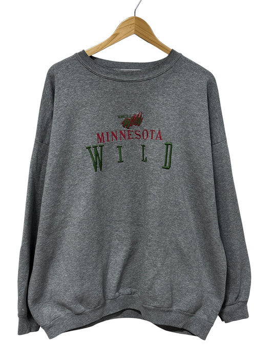 Vintage 90's Minnesota Wild NHL Logo Grey Crewneck Sweater Size XXL