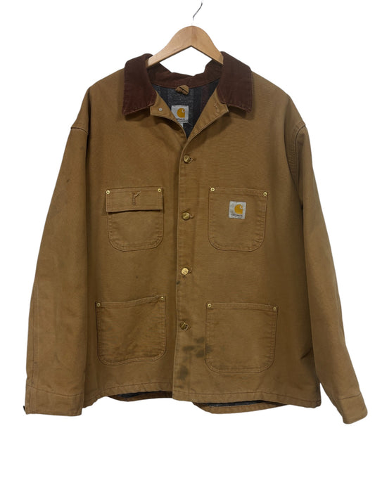 Vintage Carhartt Brown Blanked Lined Chore Coat Size XXL