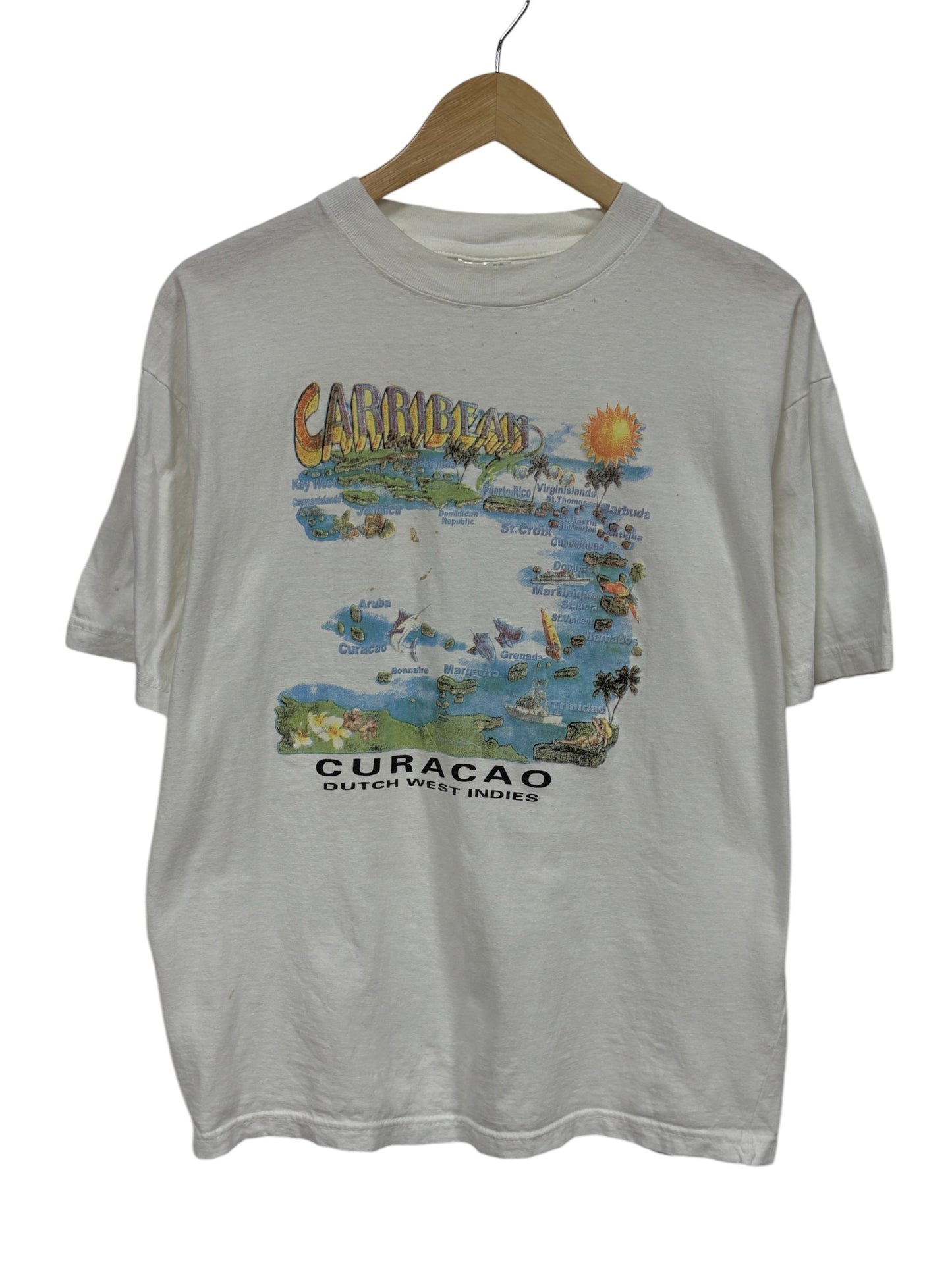 Vintage Curacao Caribbean Map Graphic Tee Size XL