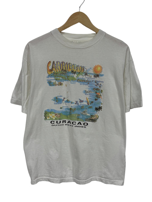 Vintage Curacao Caribbean Map Graphic Tee Size XL