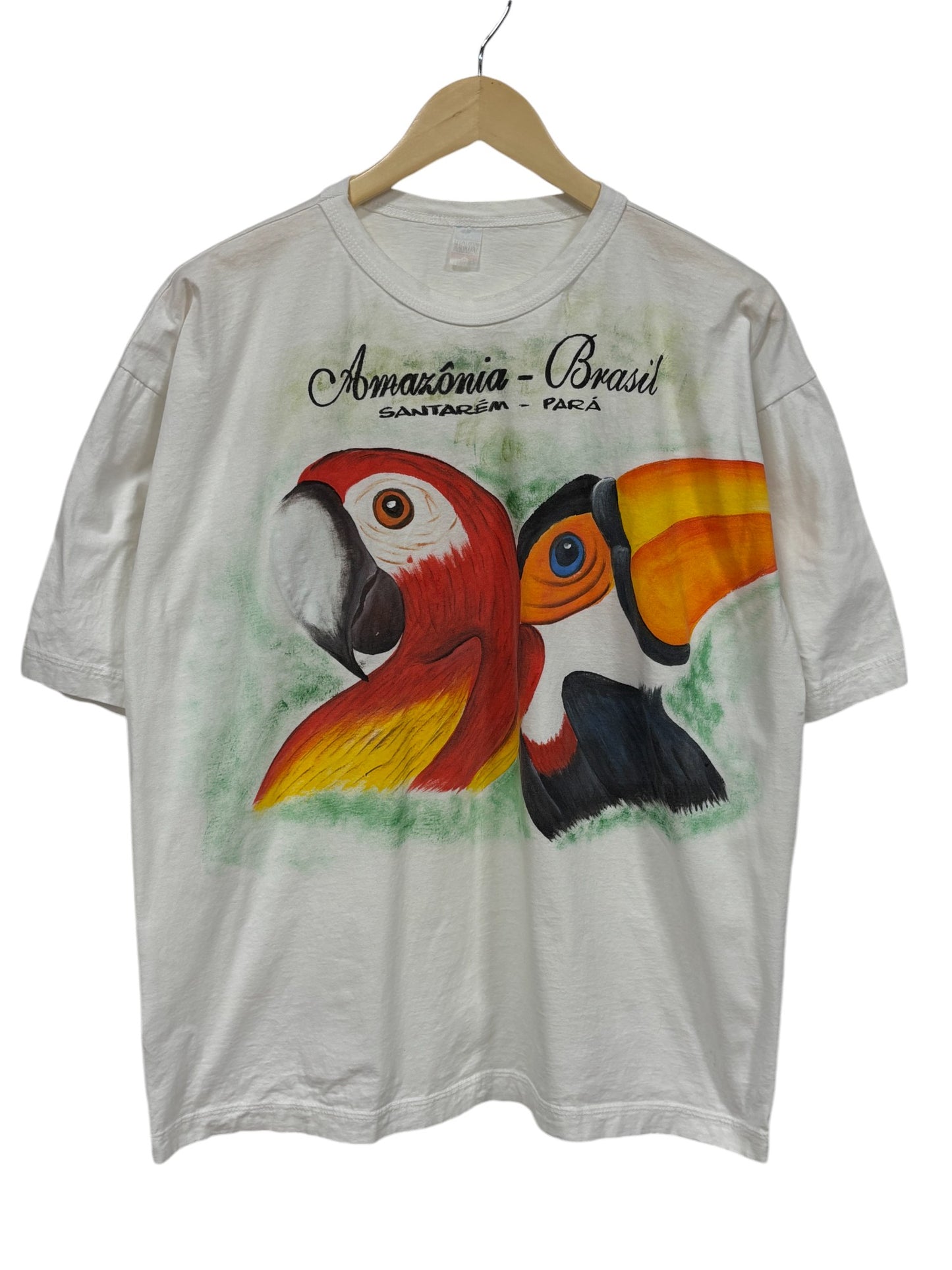 Vintage Brazil Parrot Big Print Nature Graphic Tee Size Large