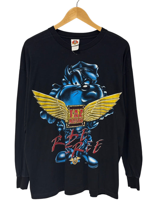 Vintage 90's Looney Tunes Taz Motors Ride Free Biker Shirt Size Large