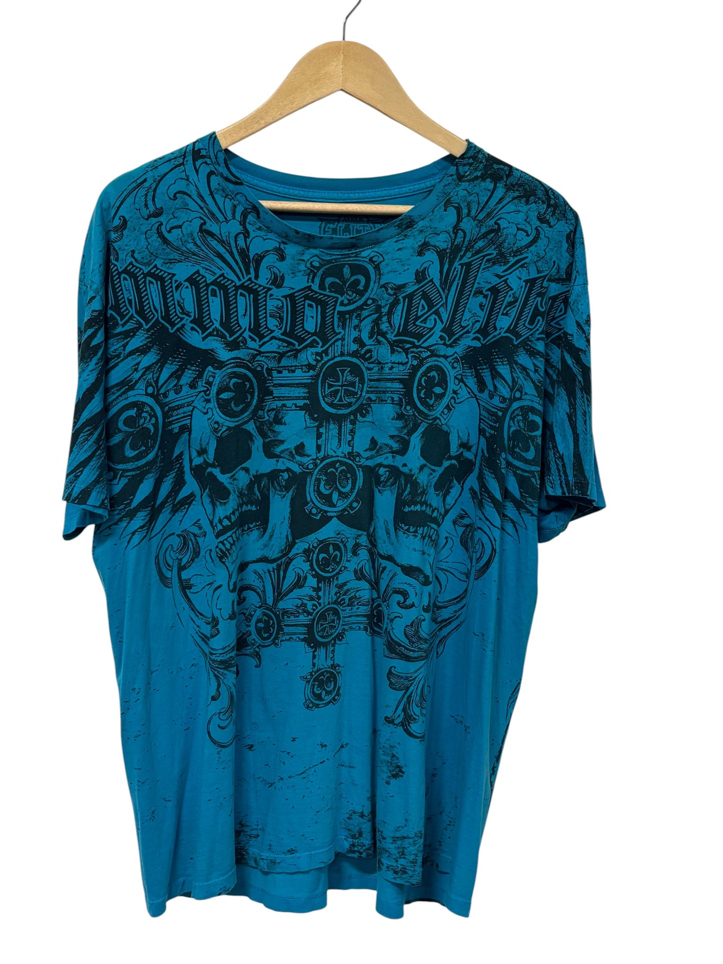 Vintage Y2K MMA Elite Affliction Style Skull Big Print Tee Size XL