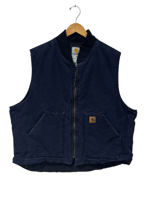 Vintage Carhartt Navy Blue Insulated Zip Up Work Vest Size XXL