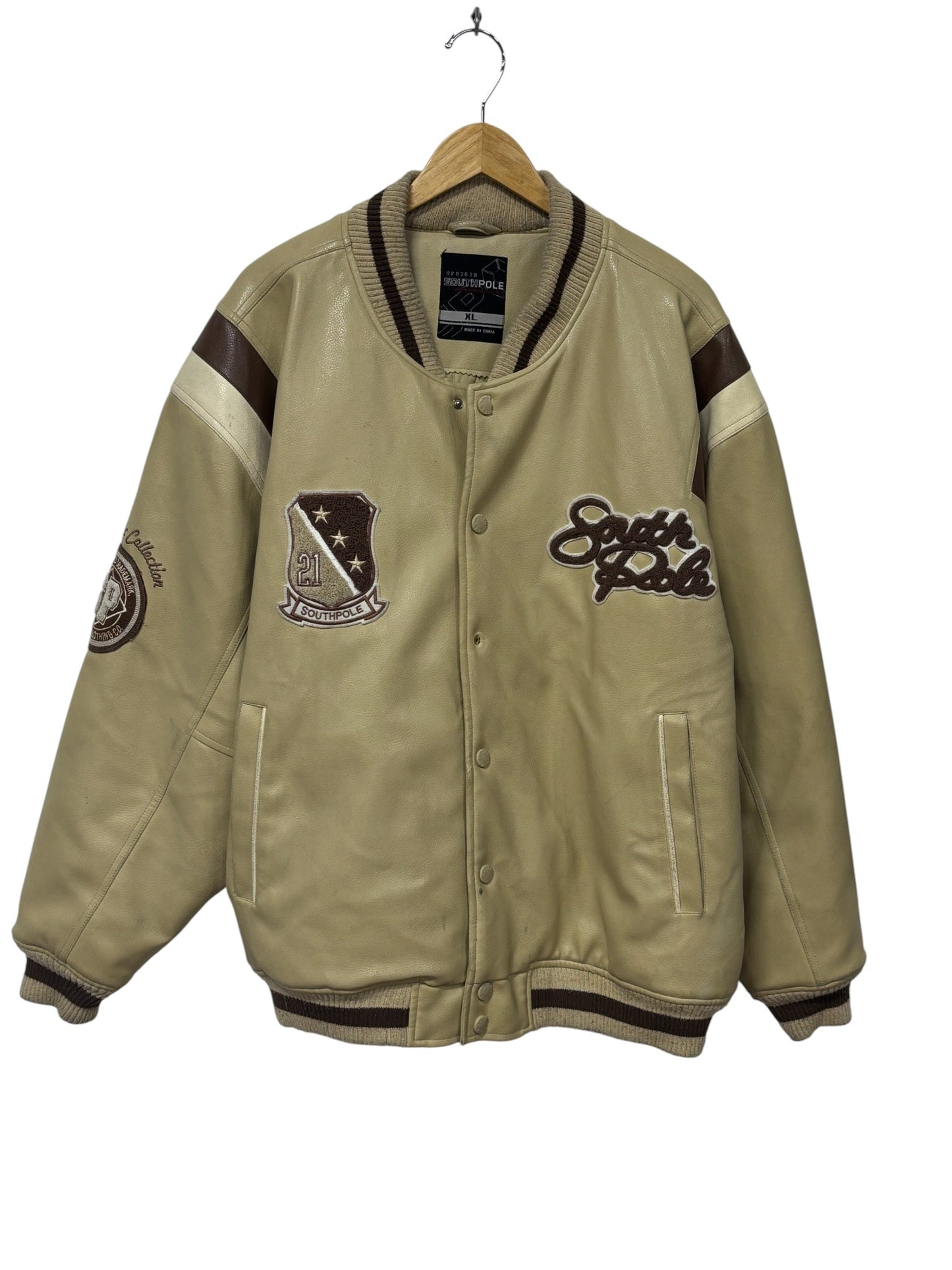 Vintage Y2K South Pole Leather Letterman Style Bomber Jacket Size XL