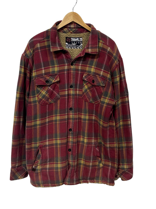 Vintage Y2K Quiksilver Sherpa Lined Red Flannel Button Up Shirt Size XXL