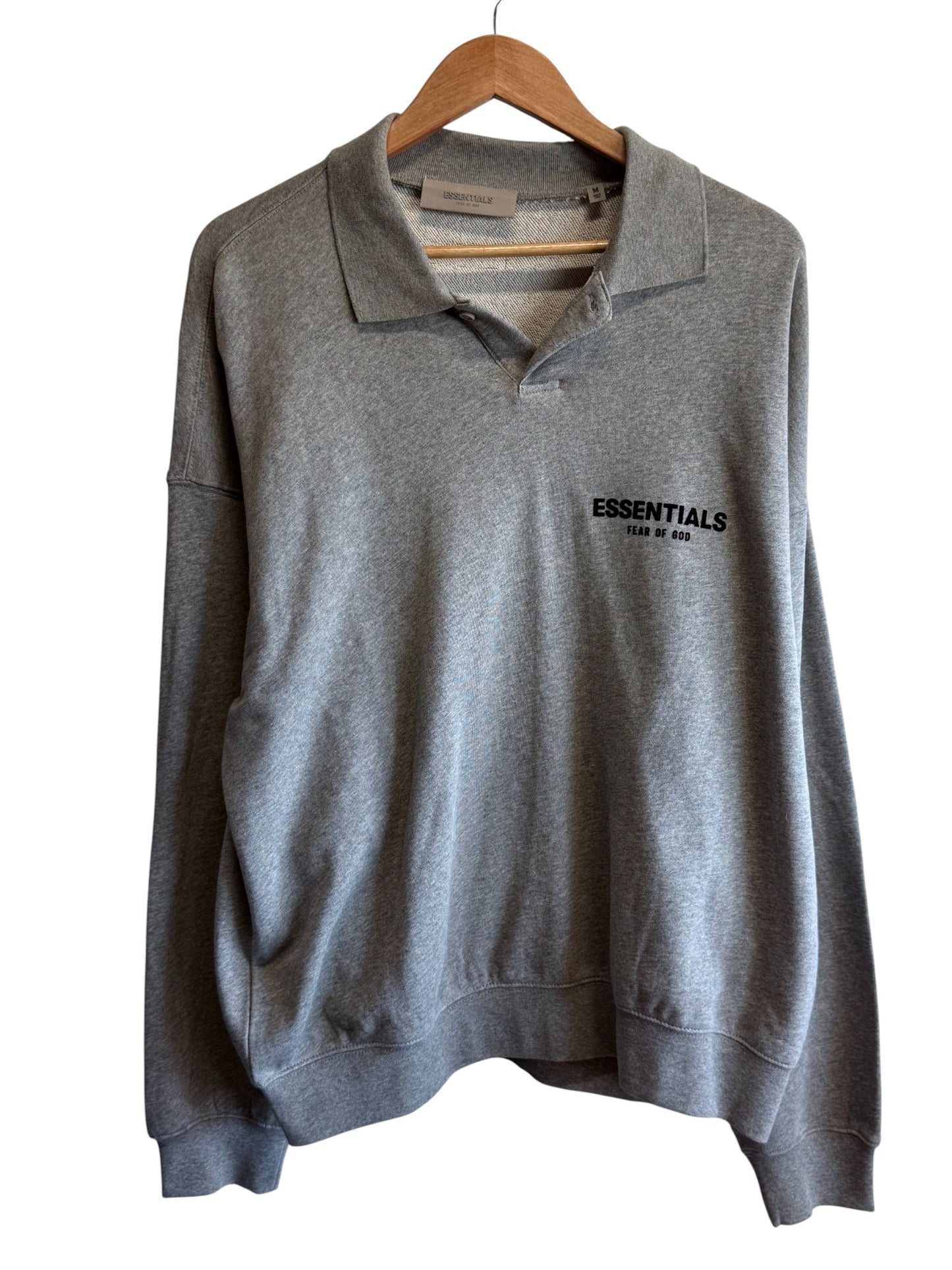 Fear of God Essentials Grey Long Sleeve Polo Shirt Size Medium