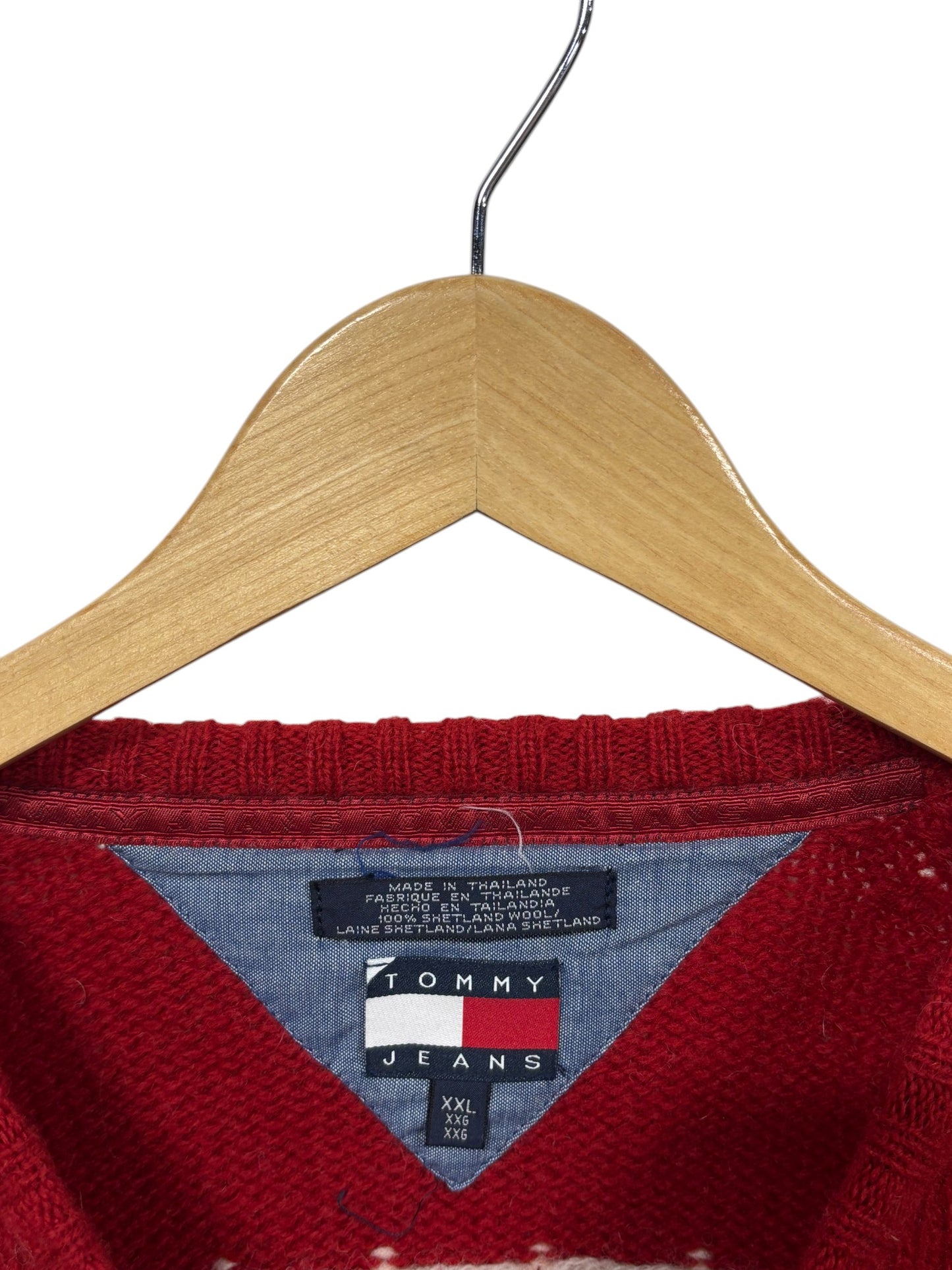 Vintage 90's Tommy Jeans Red White Blue Wool Knit Sweater Size XXL