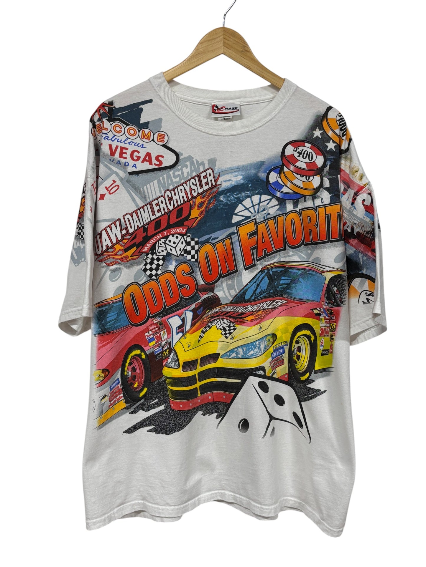 Vintage 2004 Chase Authentic Las Vegas NASCAR All Over Print Tee Size XL