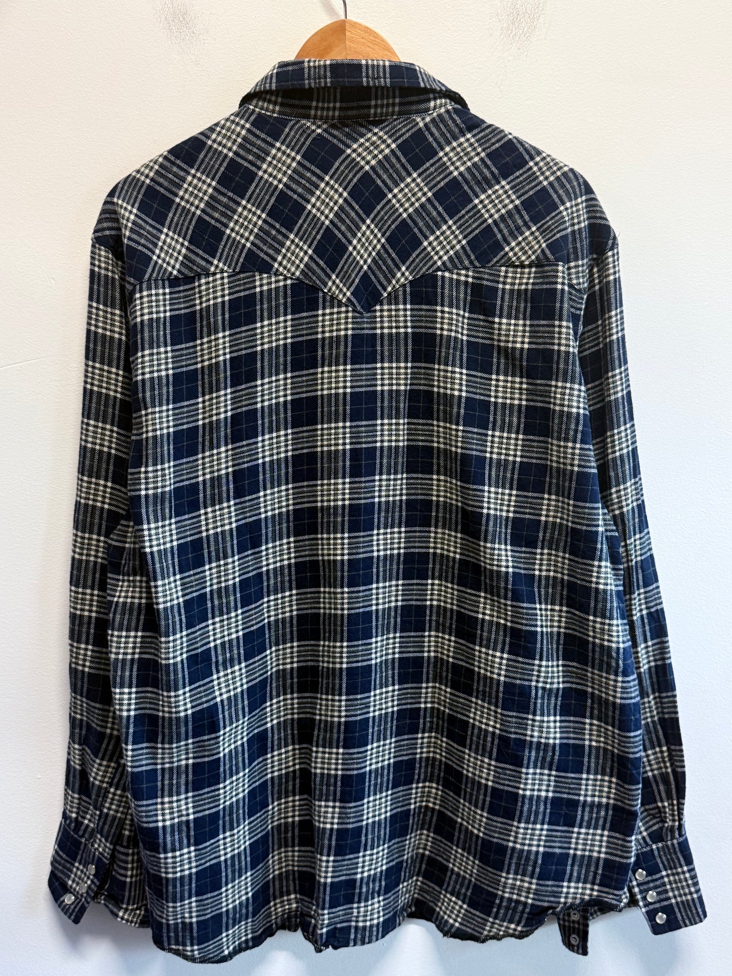 Vintage Wrangler Plaid Pearl Snap Button Up Western Shirt Size Large