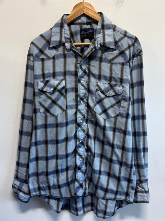 Vintage Wrangler Plaid Pearl Snap Button Up Western Shirt Size Large