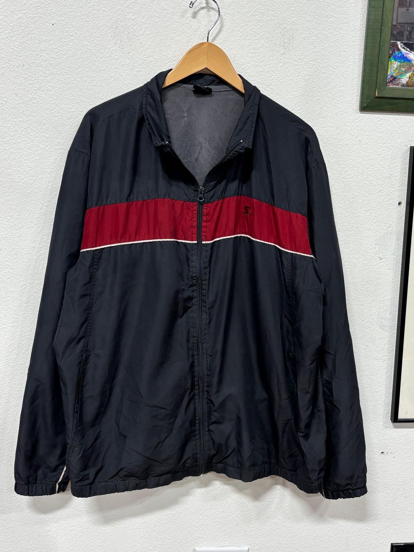 Vintage Starter Black Windbreaker Jacket Size XXL