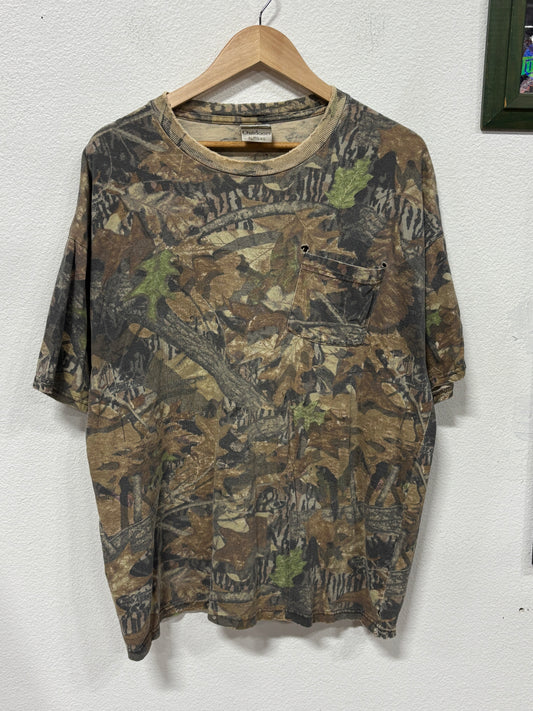 Vintage 90's Jerzees Outdoors Woodland Camo Pocket Tee Size XL