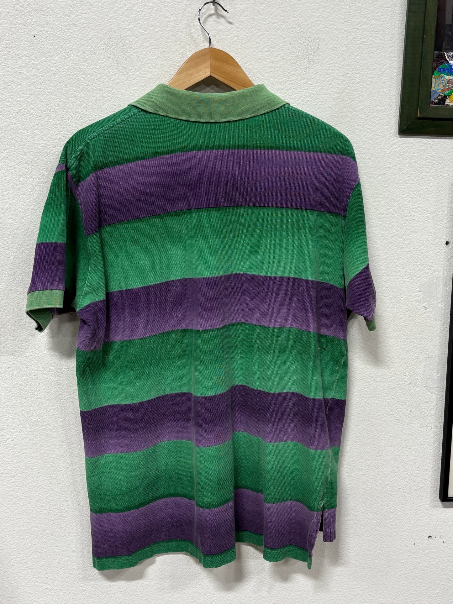 Vintage Polo Ralph Lauren Green Purple Striped Polo Shirt Size Large