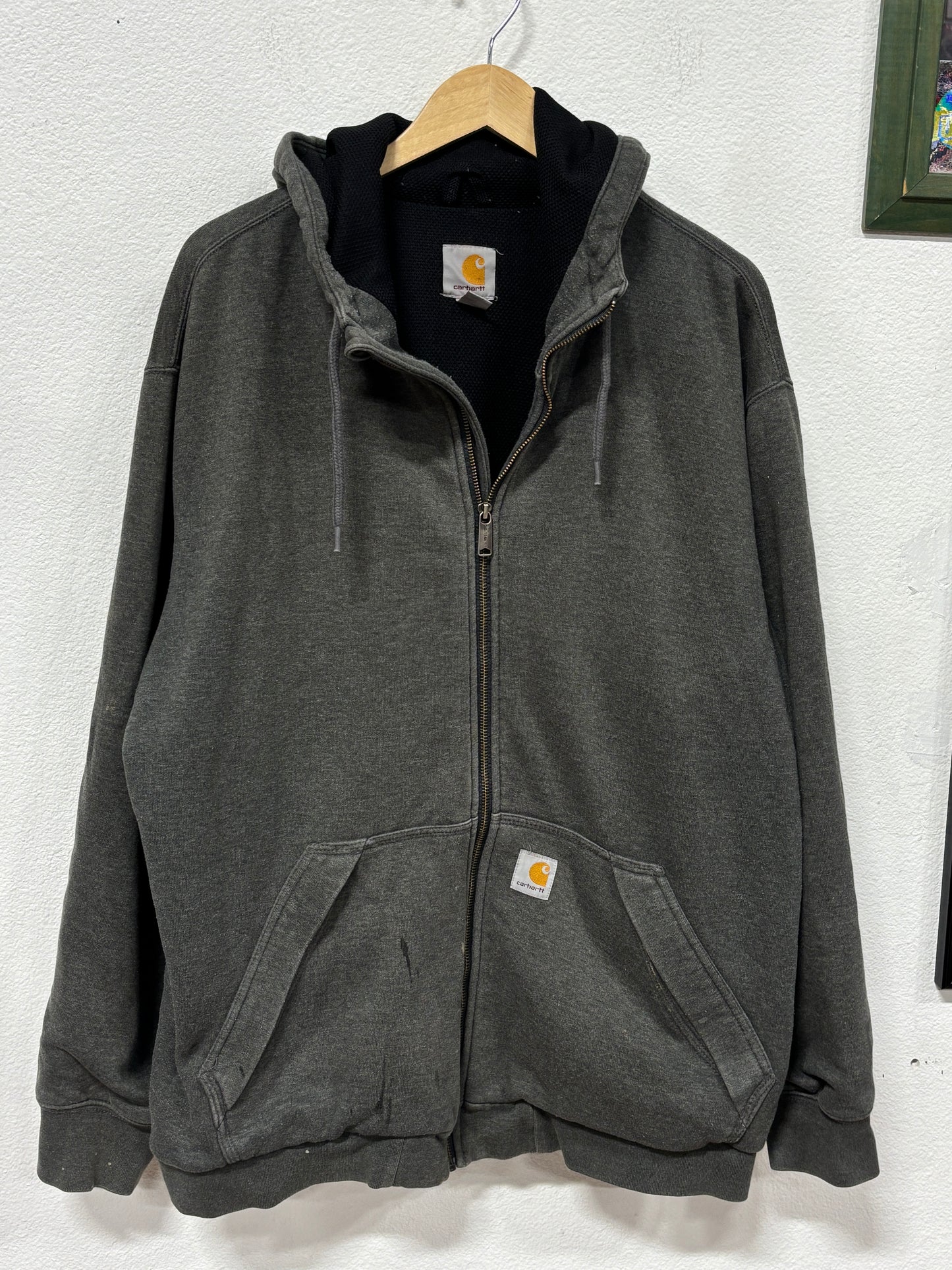 Carhartt Classic Logo Grey Heavyweight Zip Up Hoodie Size XL