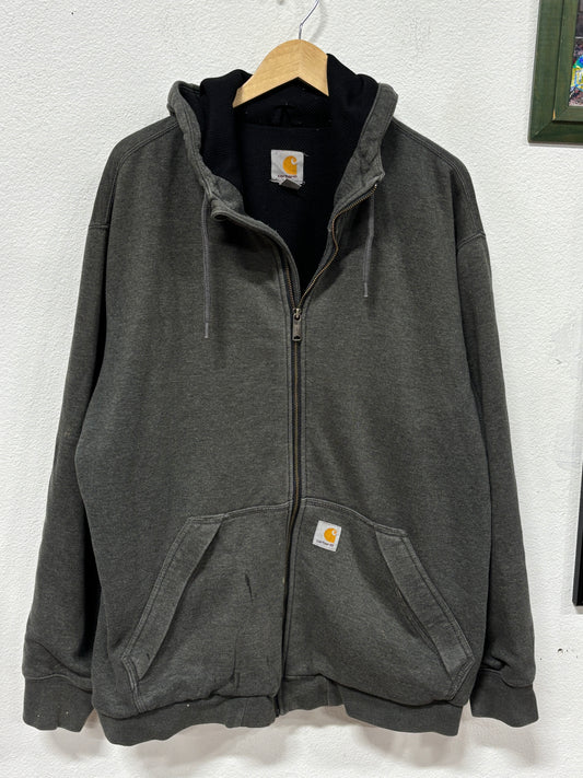 Carhartt Classic Logo Grey Heavyweight Zip Up Hoodie Size XL