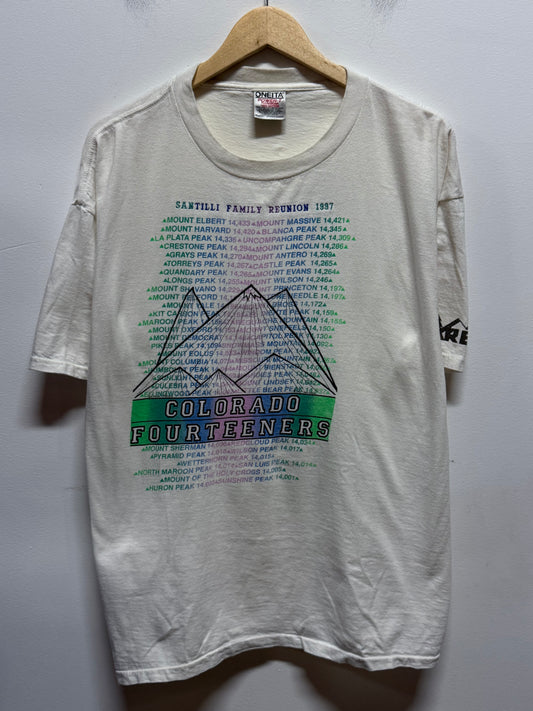 Vintage 1997 Colorado Fourteeners Mountain Climbing Tee Size XL