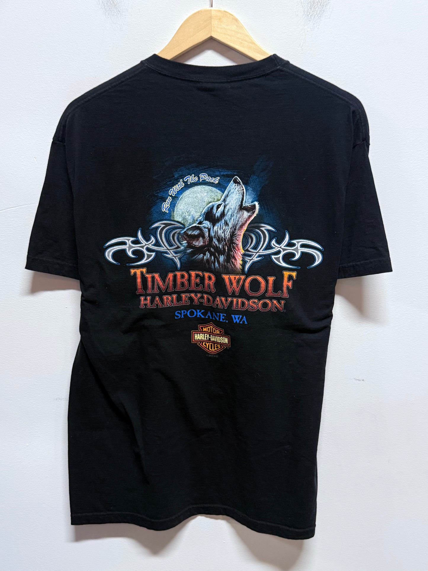 Harley Davidson Timber Wolf Spokane Washington Biker Tee Size Large