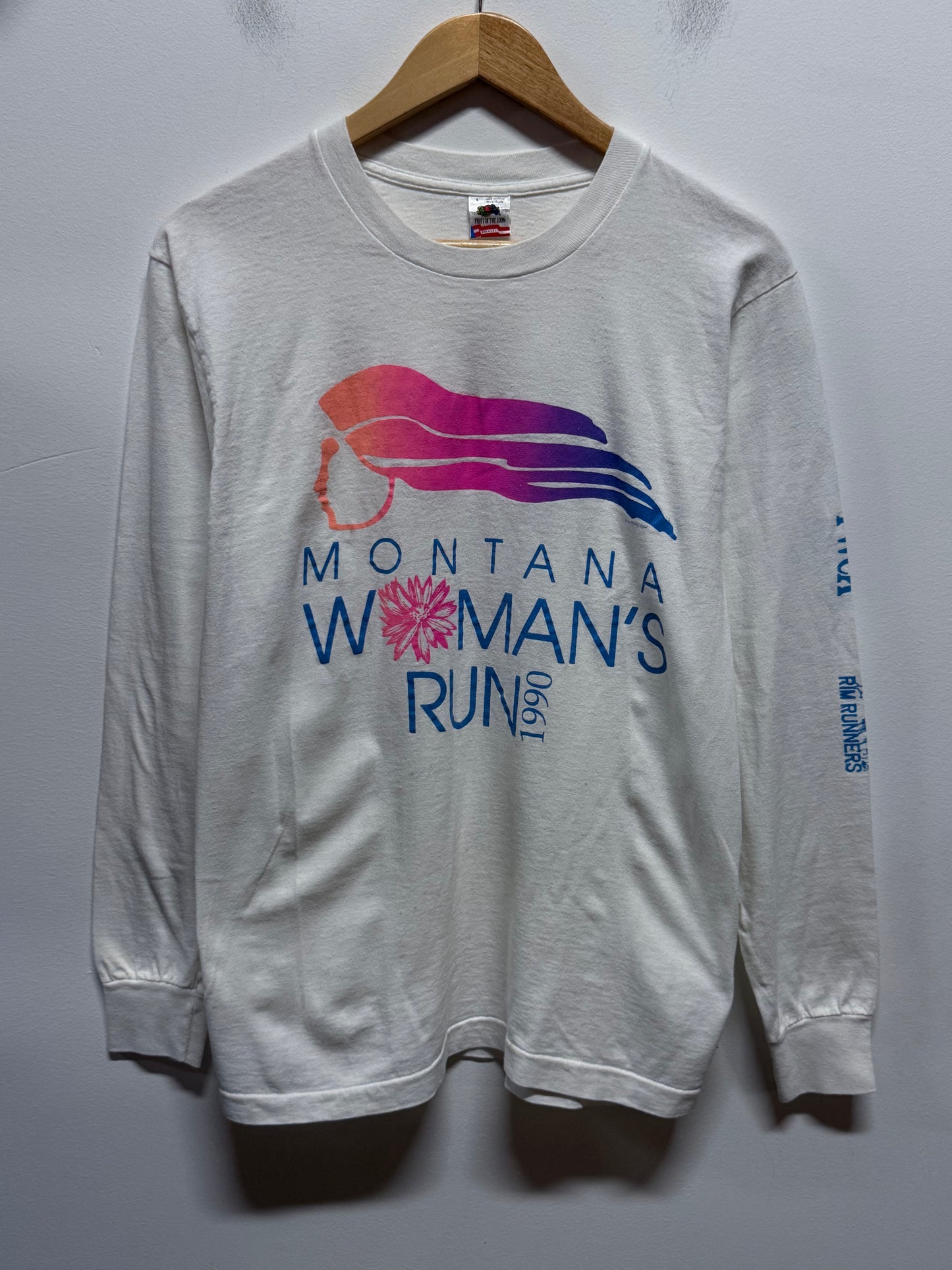 Vintage 1990 Montana Woman's Run Long Sleeve Marathon Shirt Size Large