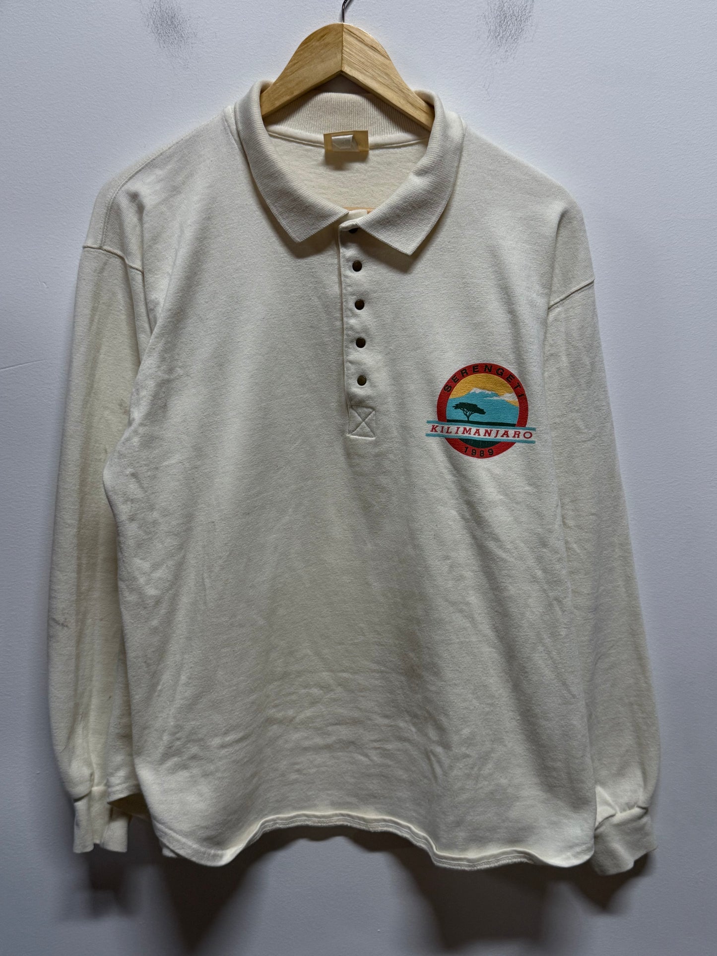 Vintage 1989 LL Bean Serengeti Mount Kilimanjaro Long Sleeve Shirt Size Large