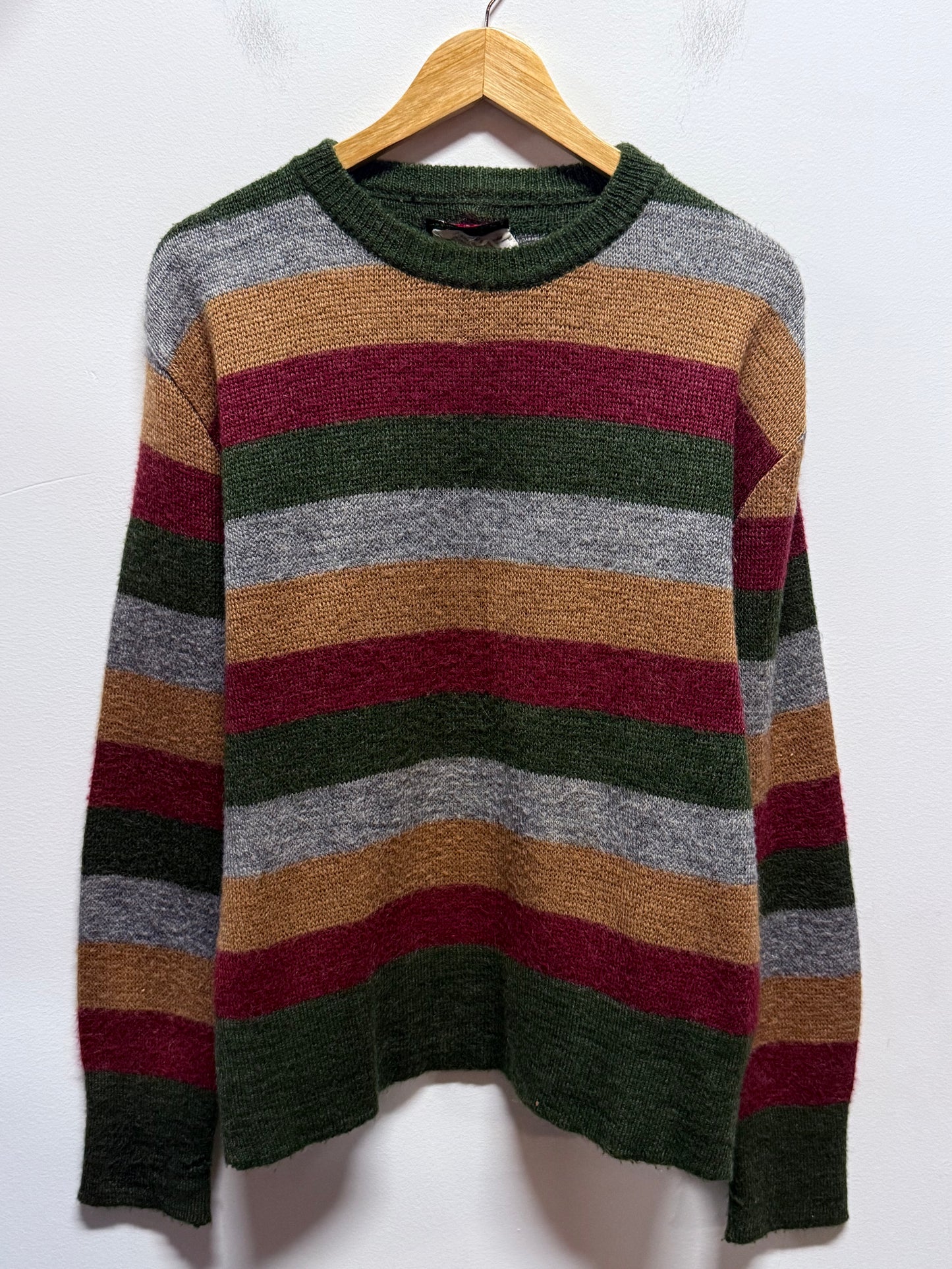 Vintage 80's Trumpeter Made in Italy Striped Acrylic Wool Sweater Size Large