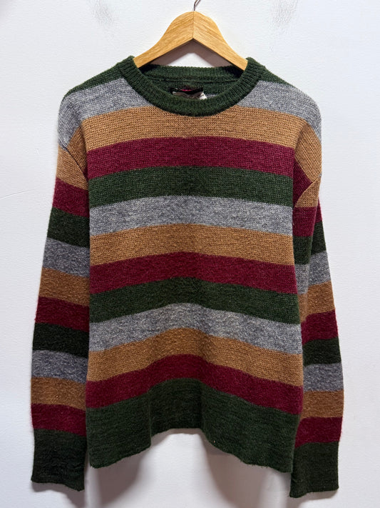 Vintage 80's Trumpeter Made in Italy Striped Acrylic Wool Sweater Size Large