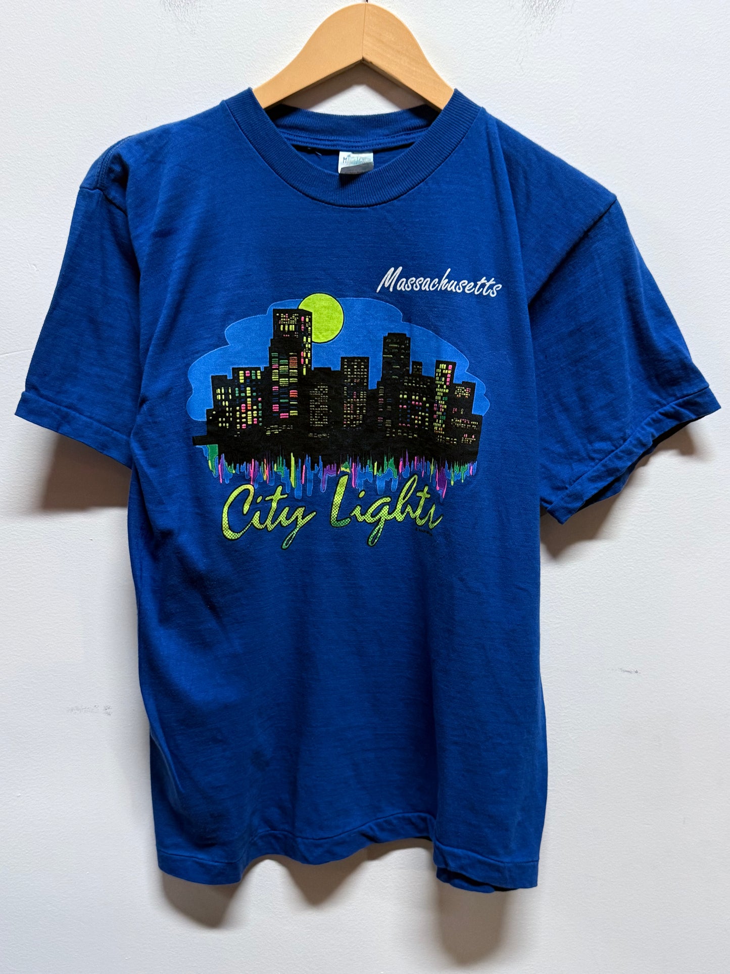 Vintage 80's Massachusetts City Lights Skyline Graphic Tee Size Medium