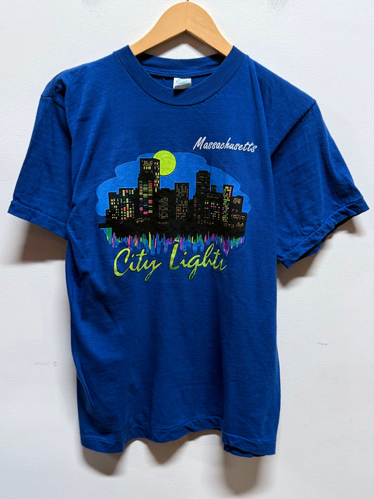 Vintage 80's Massachusetts City Lights Skyline Graphic Tee Size Medium