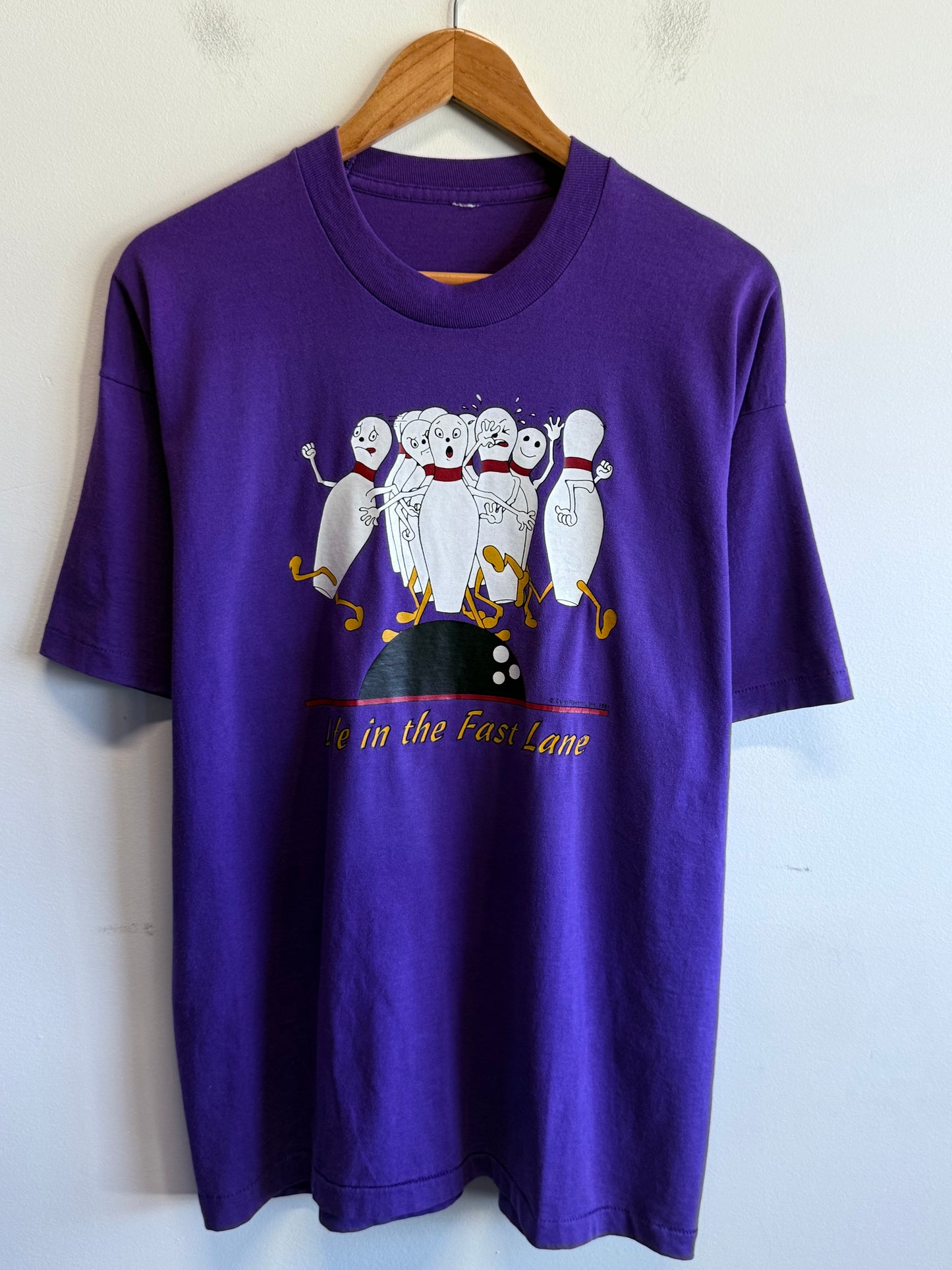 Vintage 90's In the Fast Lane Bowling Alley Cartoon Tee Size Large