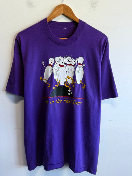 Vintage 90's In the Fast Lane Bowling Alley Cartoon Tee Size Large