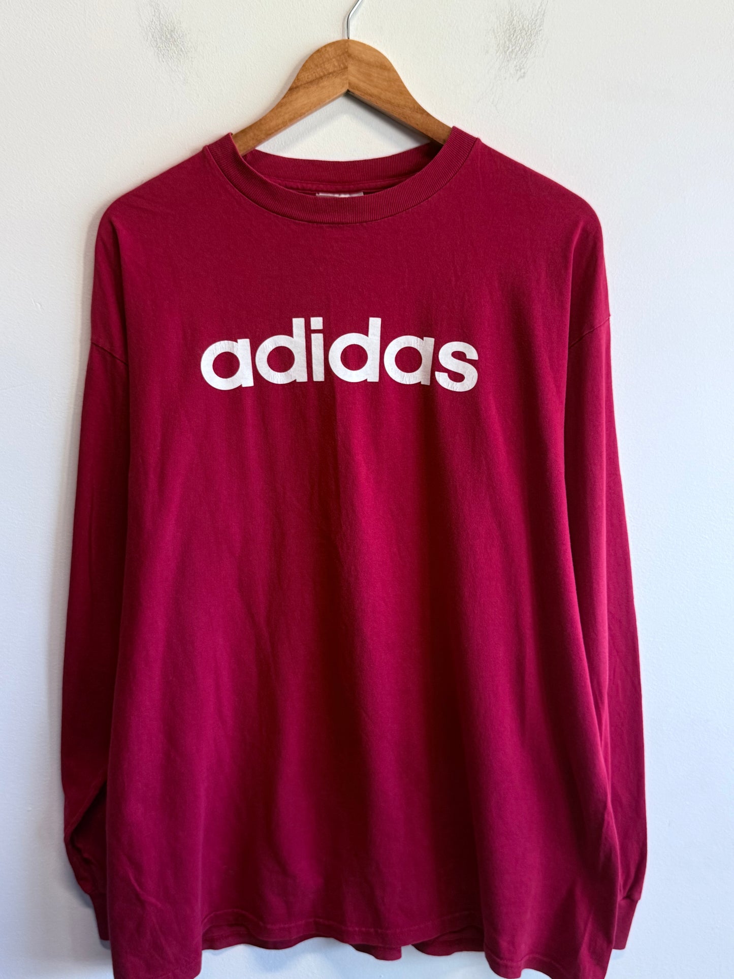 Vintage 90's Adidas Classic Spell Out Long Sleeve Shirt Size Large