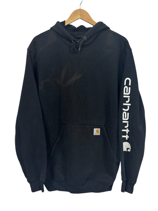 Carhartt Classic Black Pullover Hoodie Sun Faded Size Medium