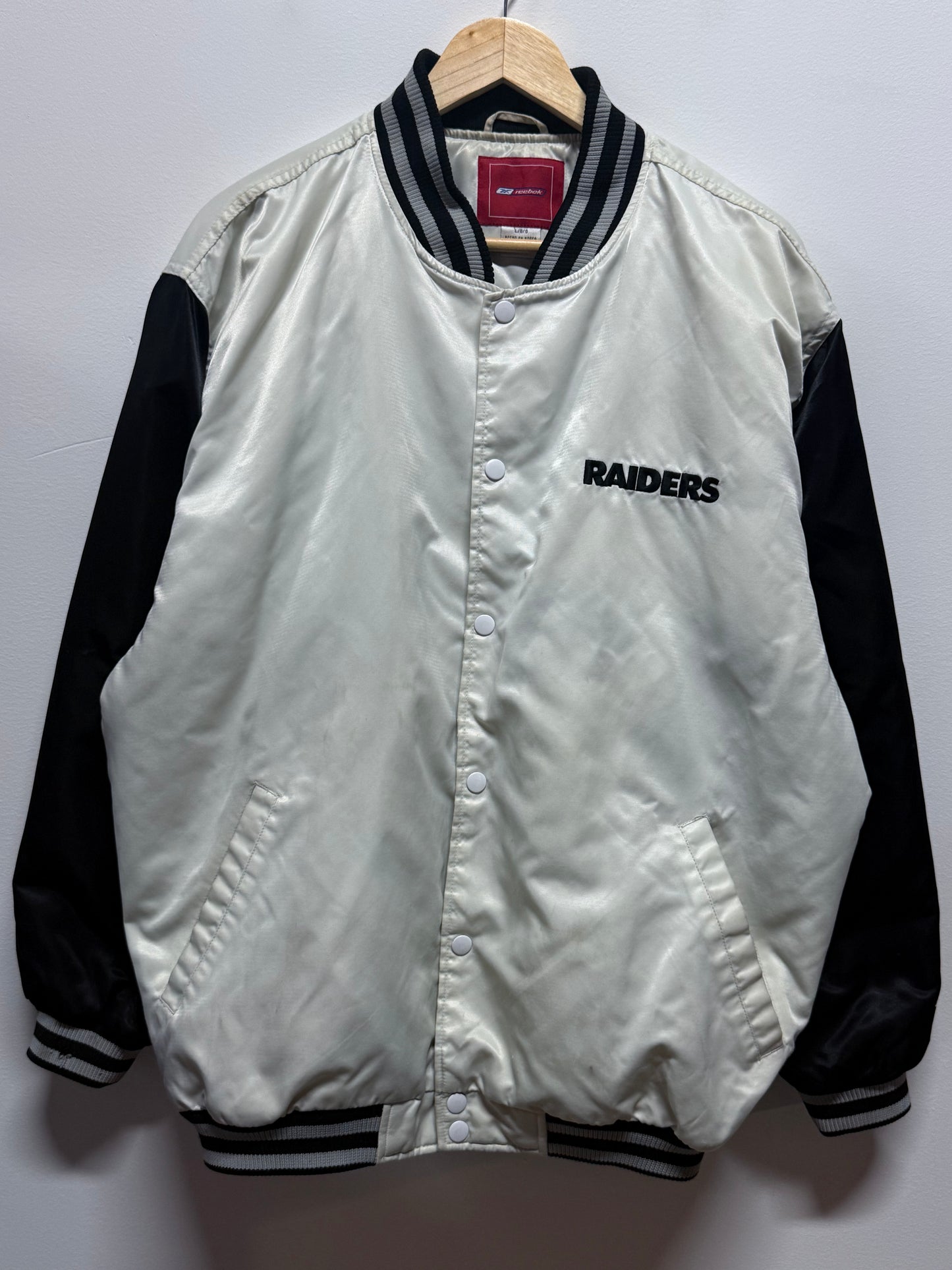 Vintage 90's Reebok Oakland Raiders Satin Bomber Jacket Size Large