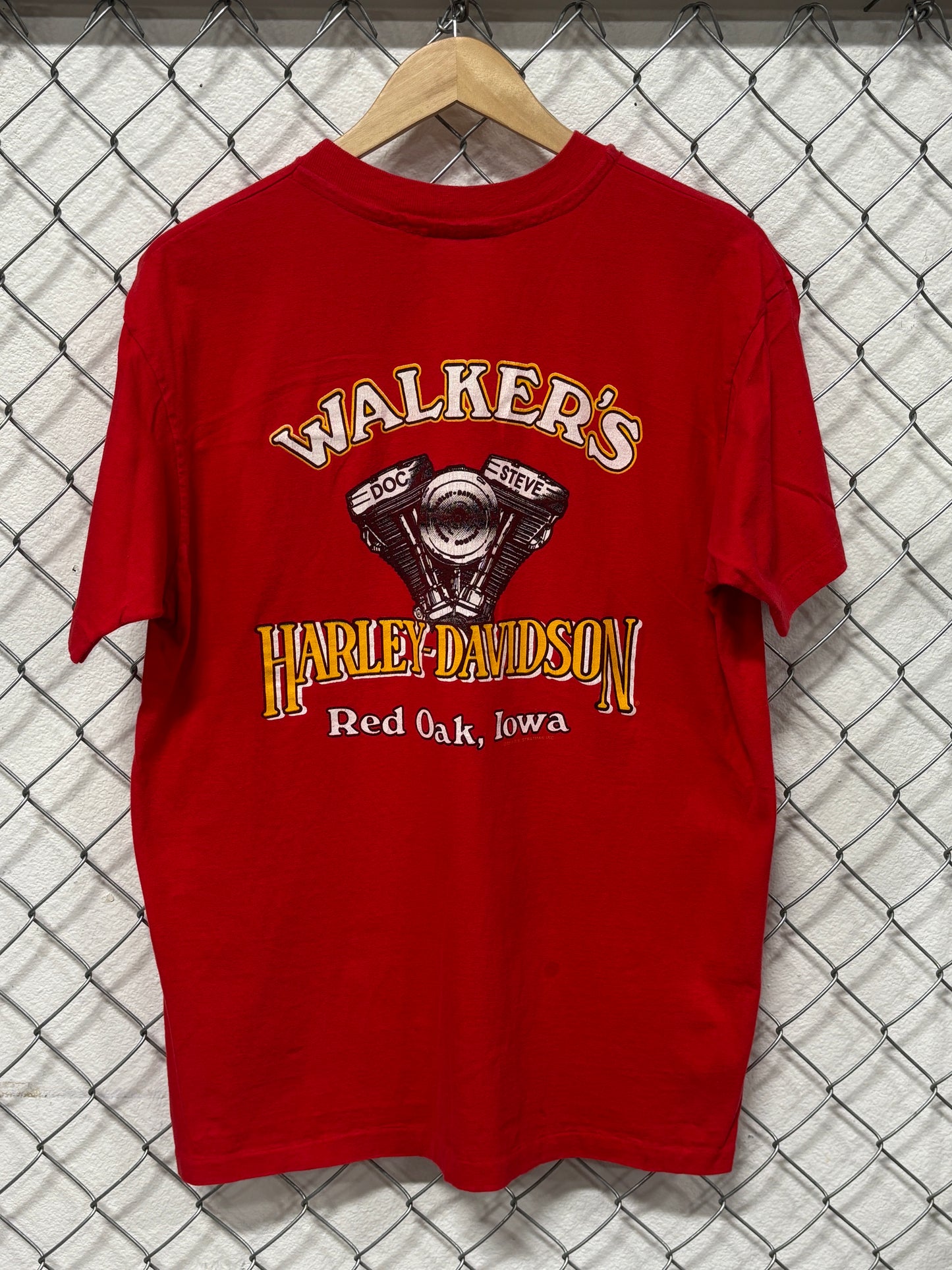 Vintage 1990 Harley Davidson Red Oak Iowa Biker Pocket Tee Size XL