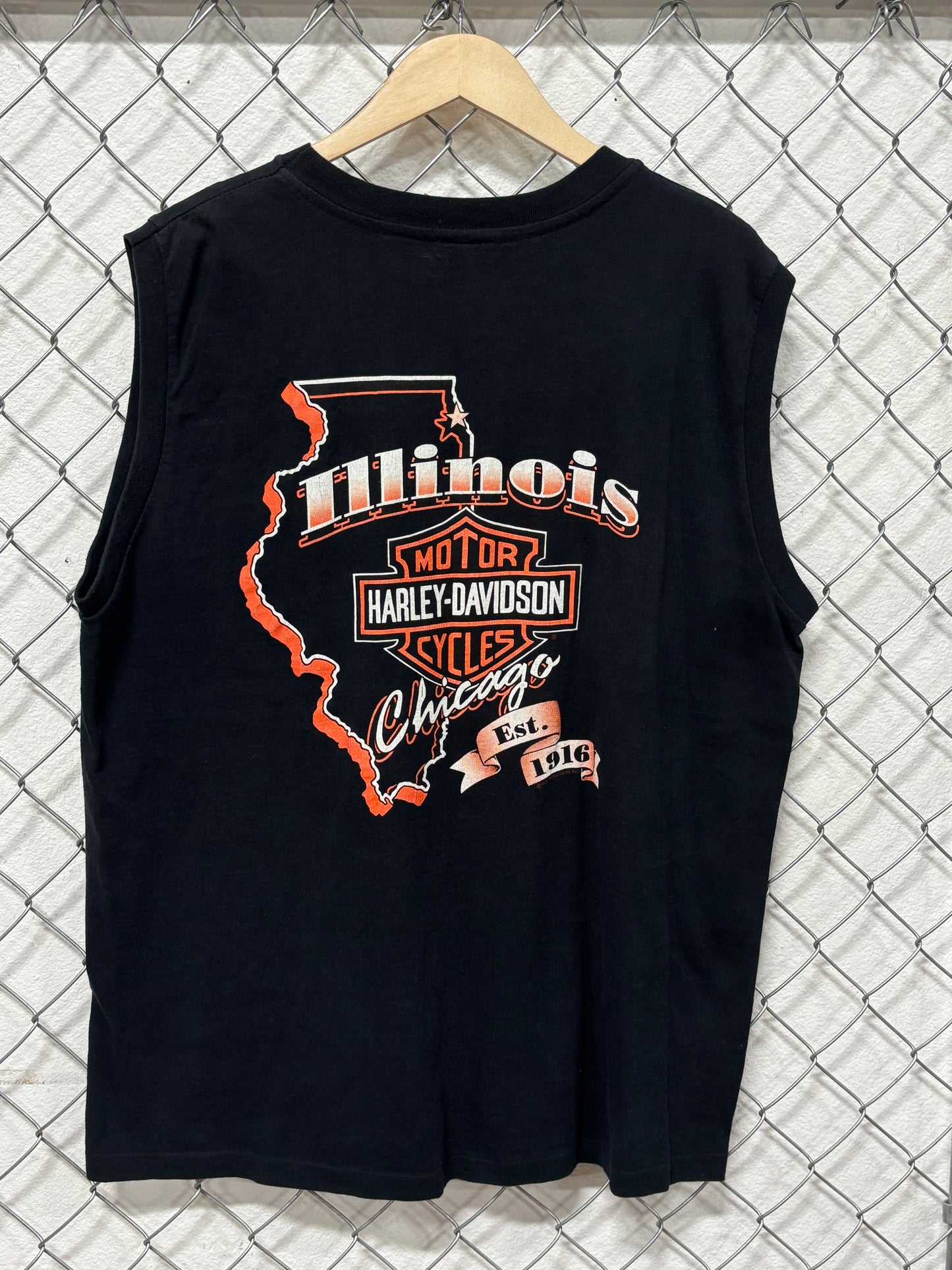 Vintage 1996 Harley Davidson Chicago Biker Cutoff Tee Size XL