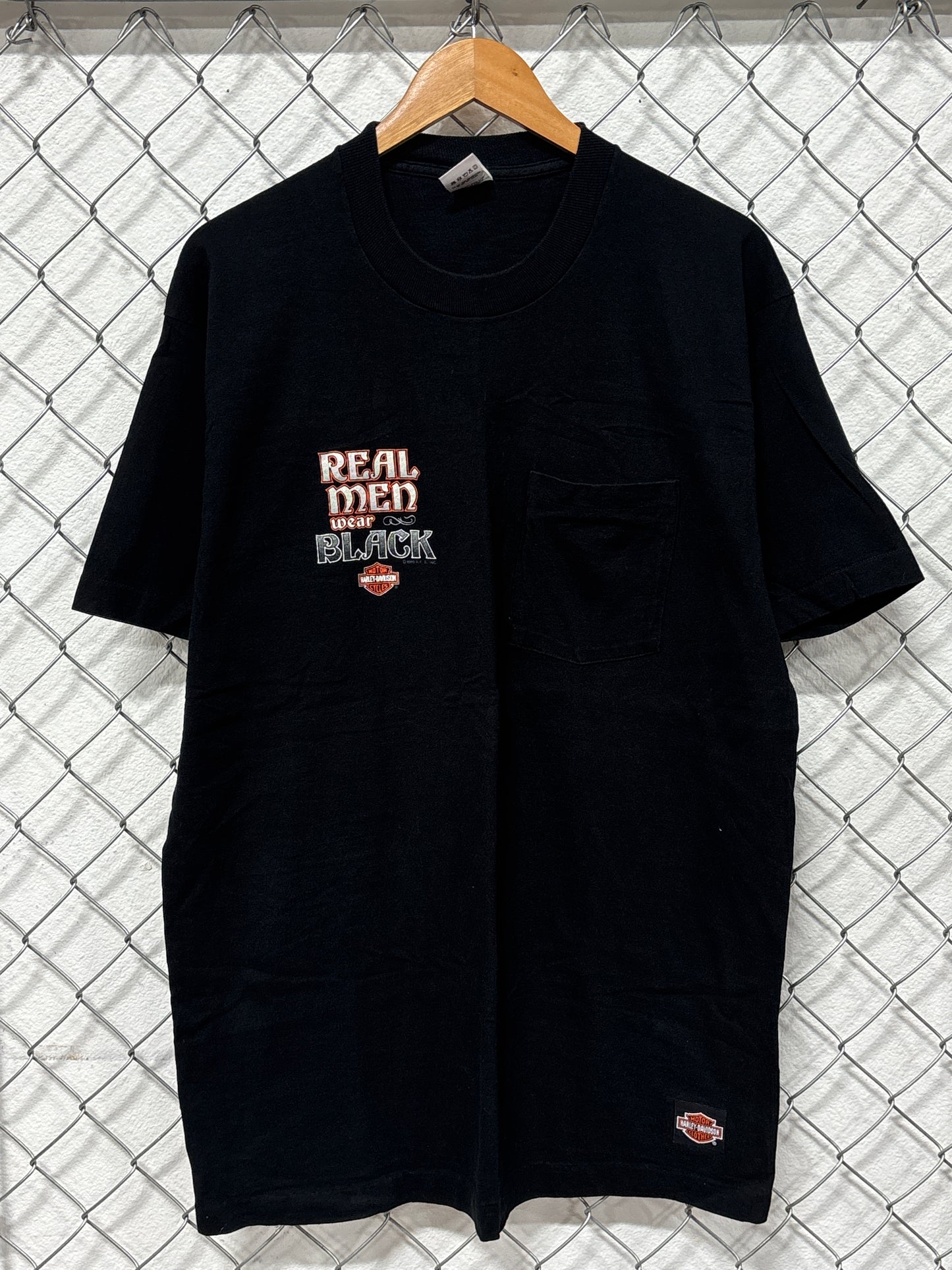 Vintage 1991 Harley Davidson Real Men Wear Black Biker Pocket Tee Size XL