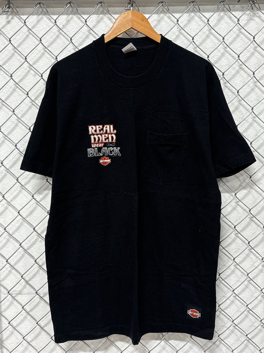 Vintage 1991 Harley Davidson Real Men Wear Black Biker Pocket Tee Size XL