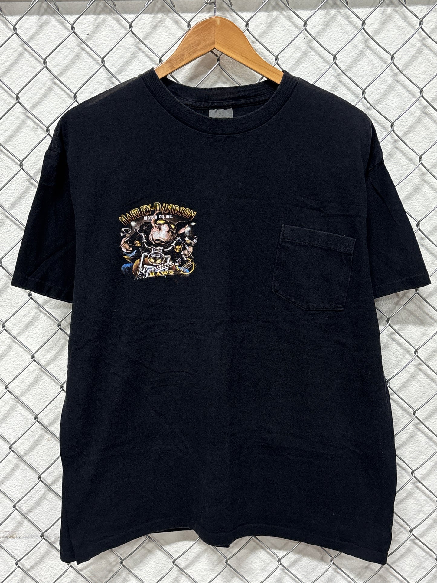 Vintage Harley Davidson 3D Emblem Genuine Hawg Biker Pocket Tee Size XL