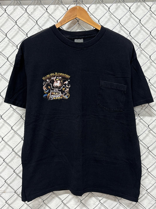 Vintage Harley Davidson 3D Emblem Genuine Hawg Biker Pocket Tee Size XL