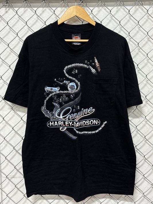 Vintage 1993 Harley Davidson Chain Spark Plugs Biker Pocket Tee Size XL