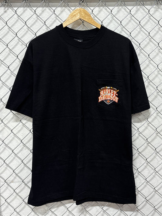 Vintage 80's Harley Davidson Oak Lawn Illinois Biker Pocket Tee Size XL