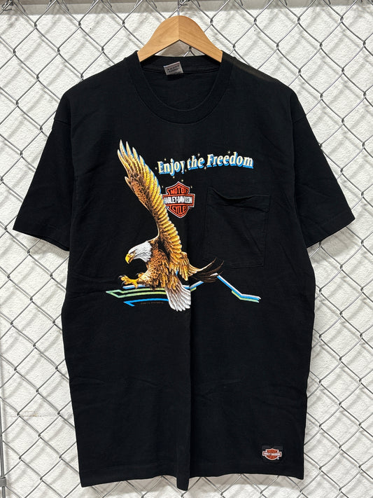 Vintage 1990 Harley Davidson Enjoy the Freedom Biker Pocket Tee Size XL