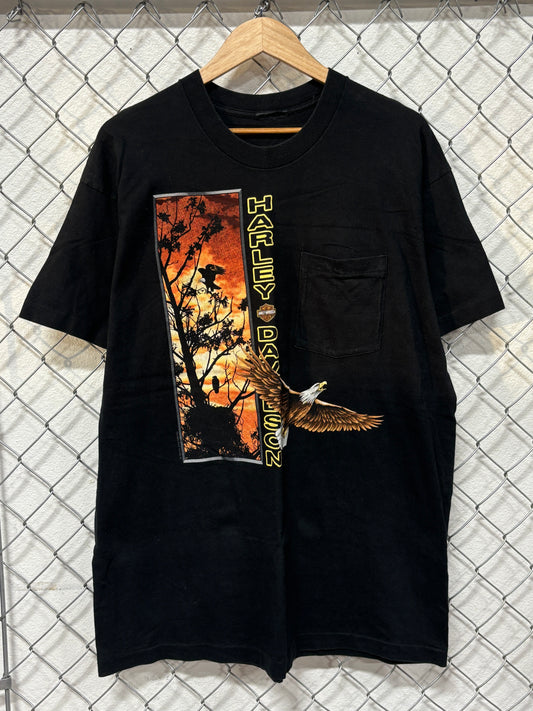 Vintage 90's Harley Davidson Bald Eagles Biker Pocket Tee Size XL