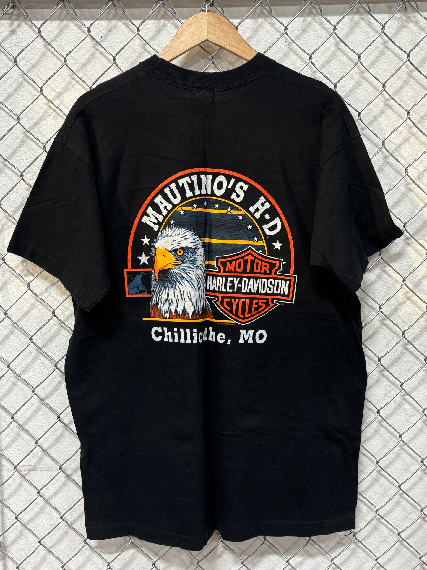 Vintage 90's Harley Davidson Bald Eagles Biker Pocket Tee Size XL