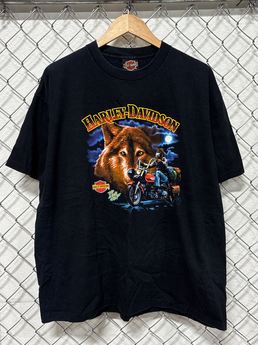 Vintage 1989 Harley Davidson The Lone Wolf Biker Graphic Tee Size XL